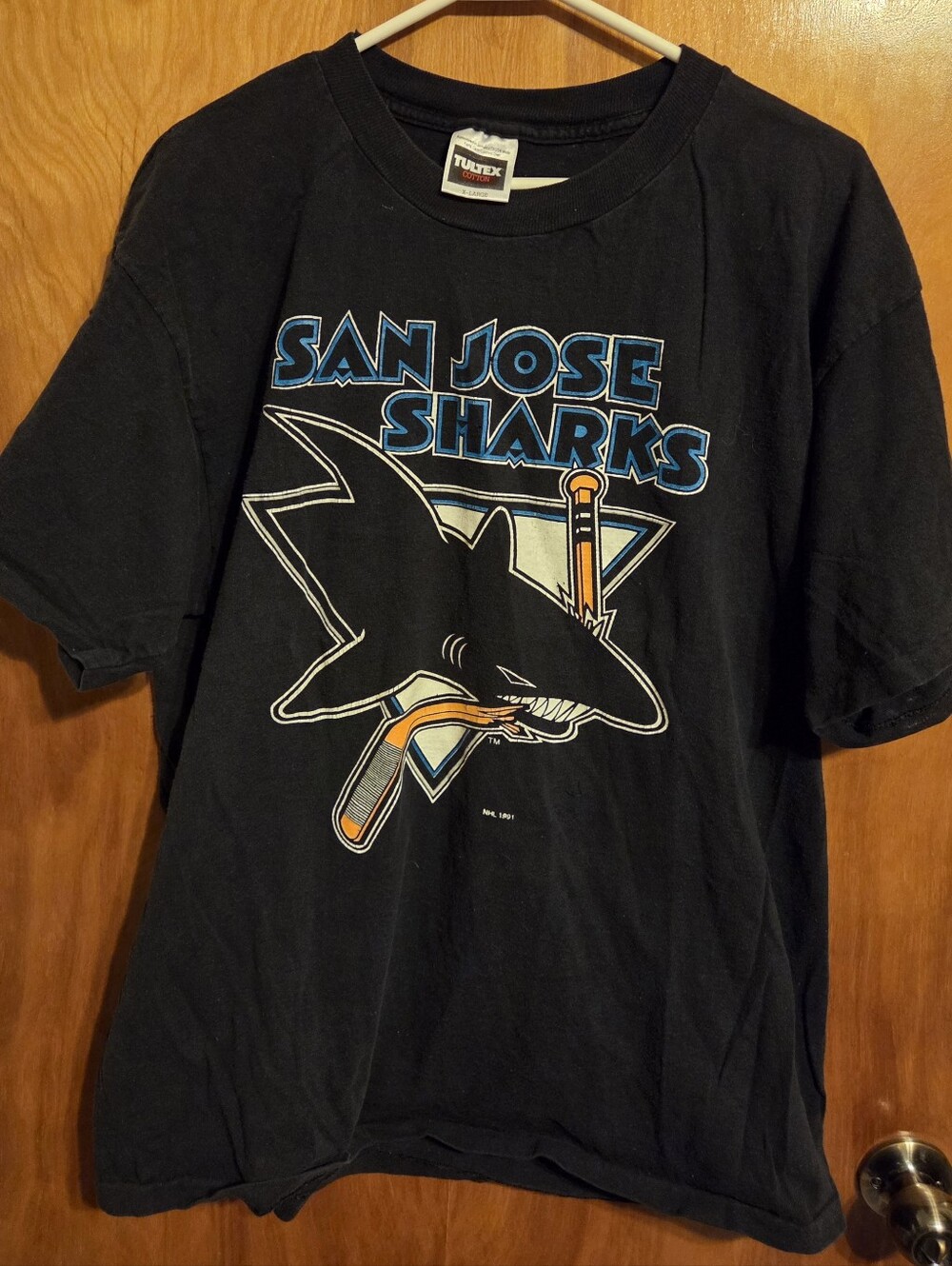 Vintage 90s San Jose Sharks Black T-shirt Size XL Tultex Single Stitch